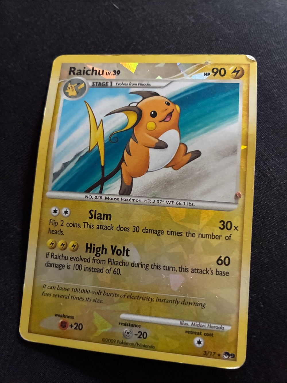 Raichu Pokémon Holo Card - Yellow Lightning Artwork